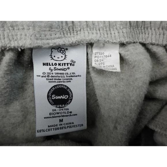 Hello Kitty Sanrio Gray Wide Leg Sweatpants Glitter Apple Graphic Womens Medium - Picture 7 of 9